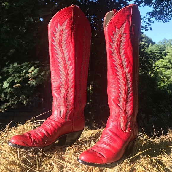 LARRY MAHAN VINTAGE 80s Tall Leather Cowboy Boots - Picture 5 of 16
